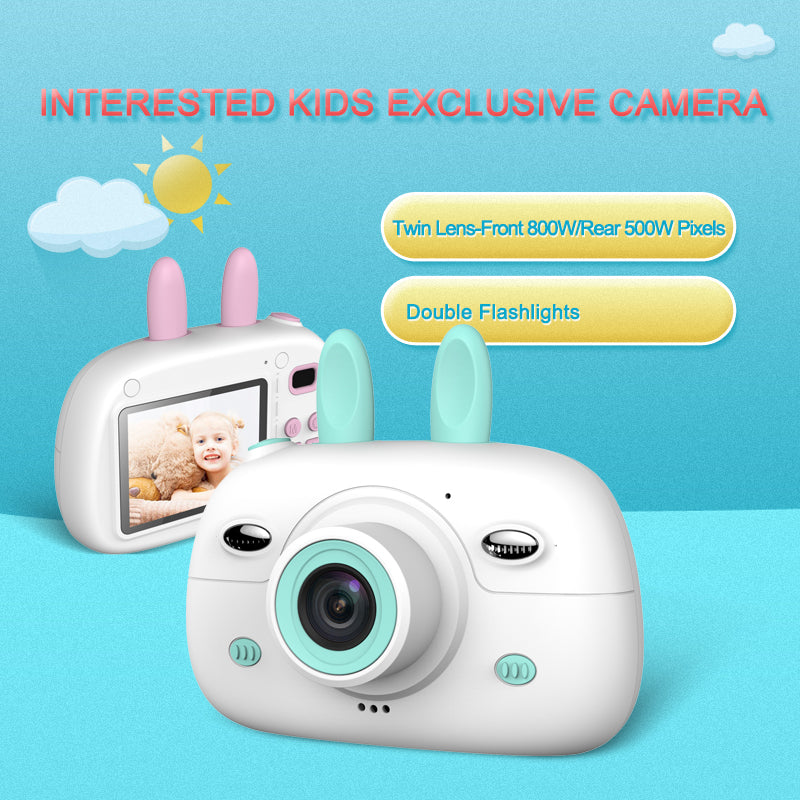 New Children's Camera Rabbit Ears Cartoon Mini Small SLR HD Screen Dual Lens Digital Camera Gift For Children