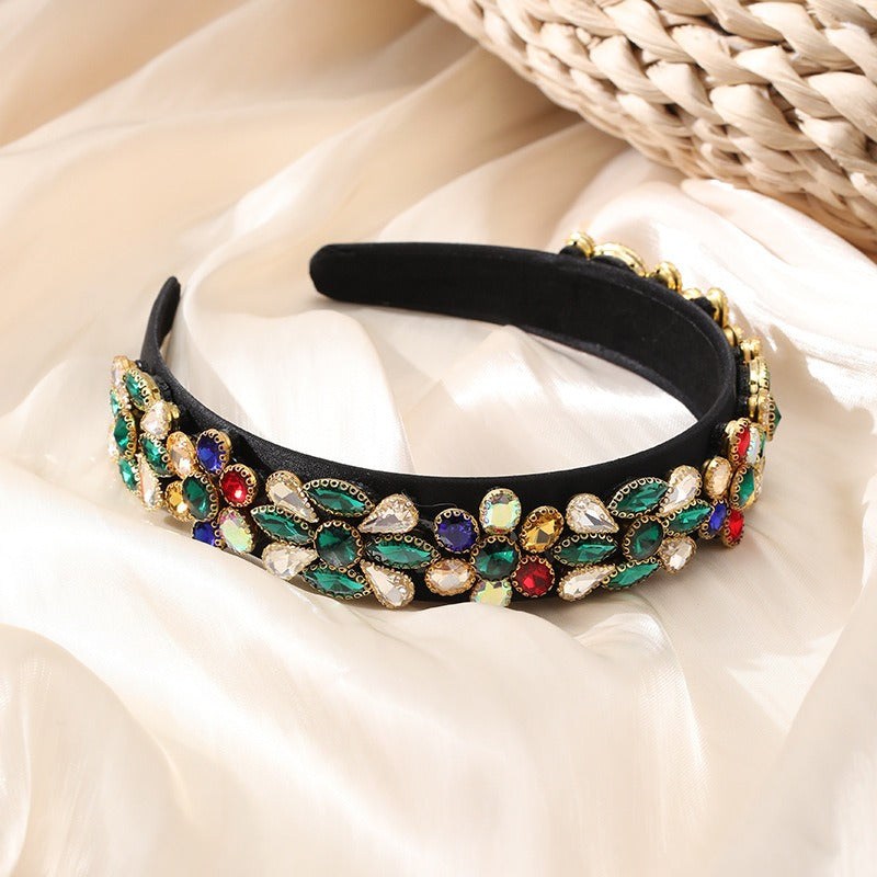 Heavy Industry Fashion Creative Hair Hoops Baroque Water Drill Bit Hoops Women's Wide Edge Hair Accessories