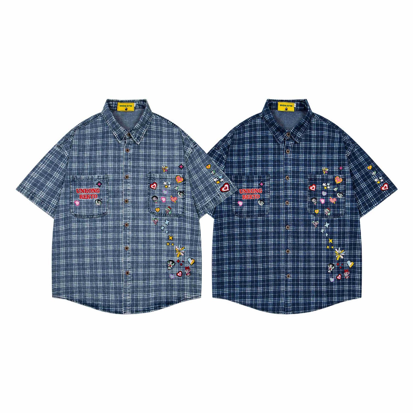 Multi element embroidery short sleeved shirt