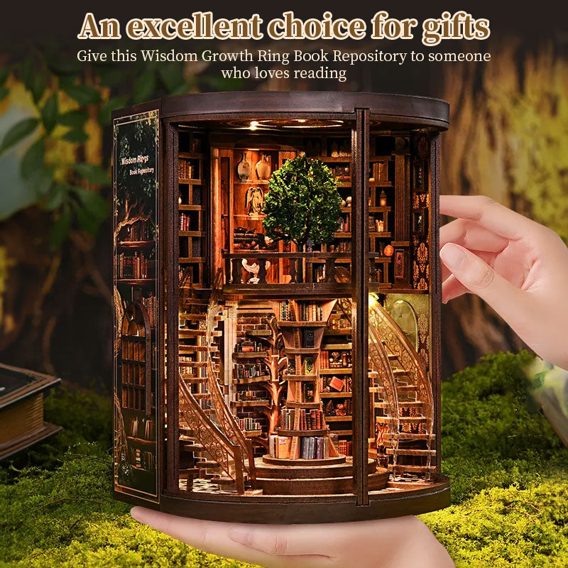 DIY Wooden Book Nook Kit - Miniature Bookend with Wisdom Rings, Home Decor Craft & Birthday Gift Idea