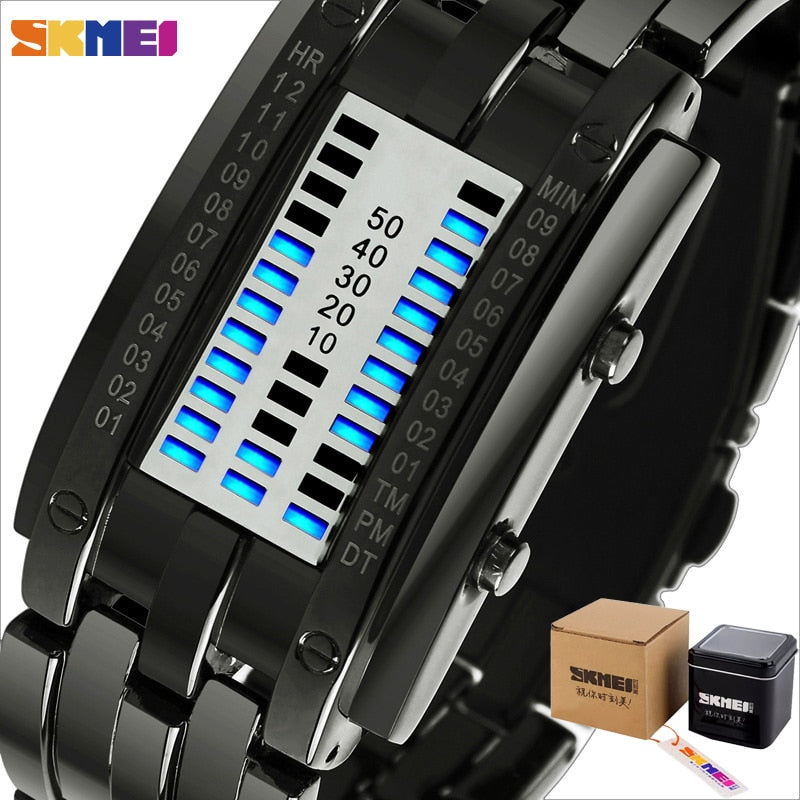 SKMEI 0953 Fashion Creative Sport Watch Women Stainless Steel Strap LED Display Watches 5Bar Waterproof Digital Watch reloj hombre
