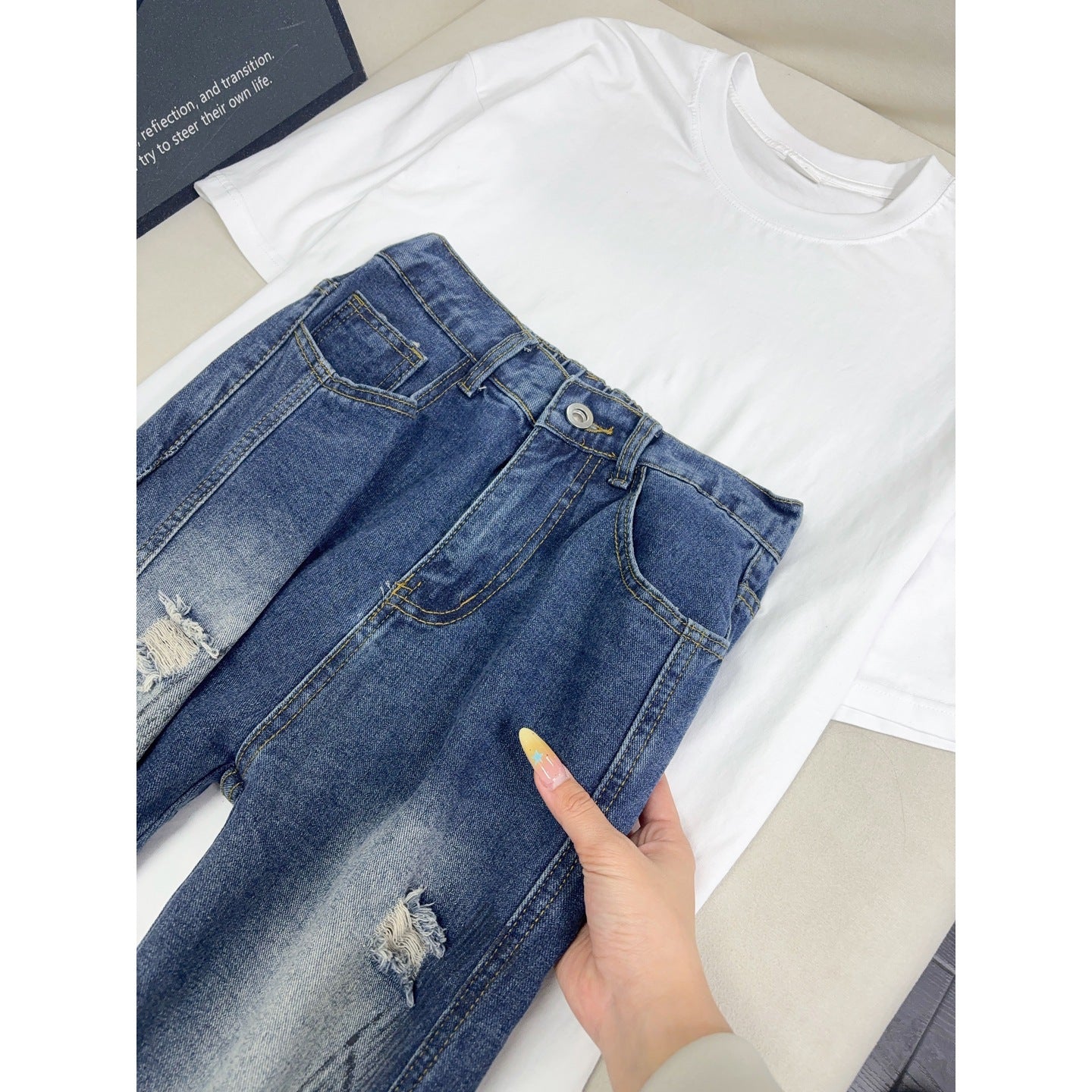 Retro Blue Splatter Distressed Denim Pants
