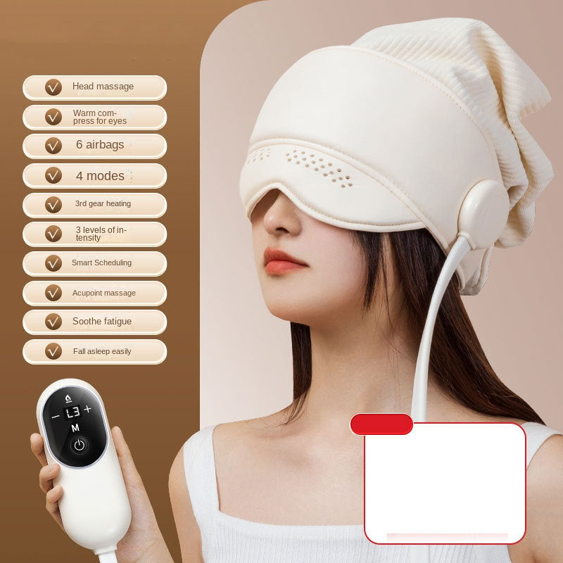 Head Massage Device with Charging Airbag, Sleep Aid, Home Use Massage Helmet, Heat Therapy for Head and Eyes, All-in-One Head Massager