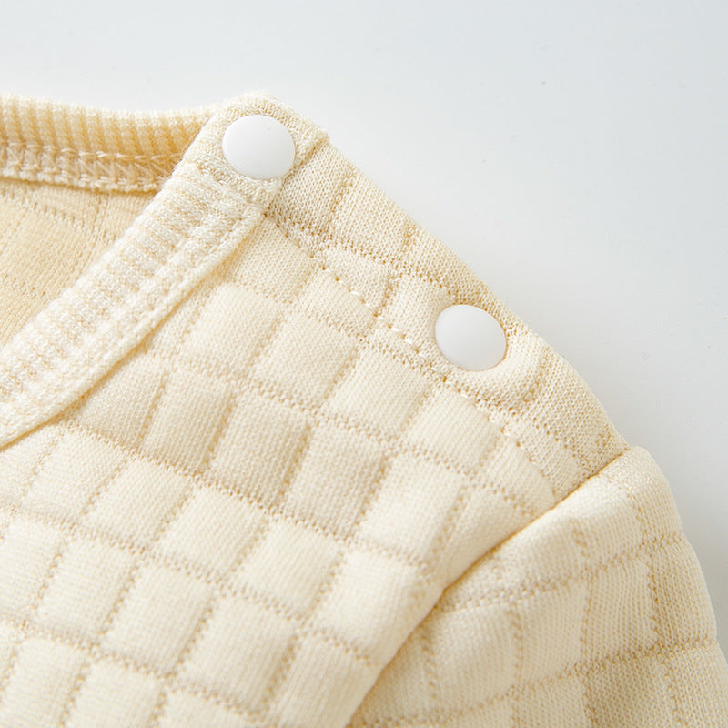 Autumn and Winter New Children's Unisex Round Neck Long Sleeve T-Shirt, High-Quality Knitted Plaid Fabric, Solid Color Minimalist Sweatshirt