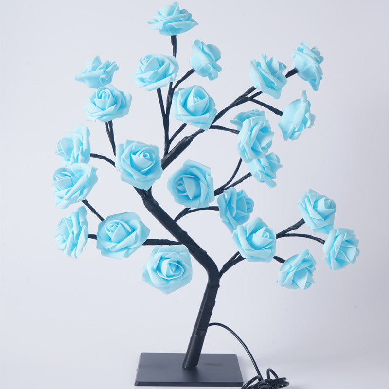EVA Artificial Valentine's Day Rose Tree Lamp for Bedroom and Living Room, Qixi Wedding Decoration with USB Switch, Warm White Light