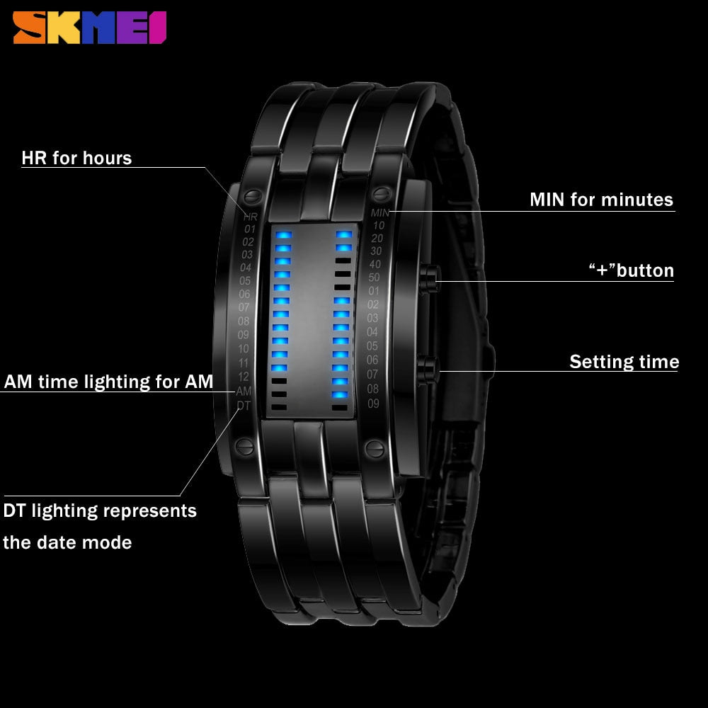 SKMEI 0953 Fashion Creative Sport Watch Women Stainless Steel Strap LED Display Watches 5Bar Waterproof Digital Watch reloj hombre