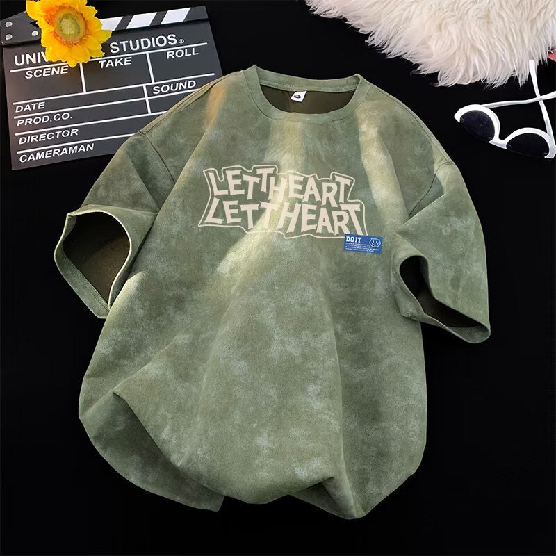Men's Short Sleeve T-Shirt Loose Fit Tie-Dye Top Shirt