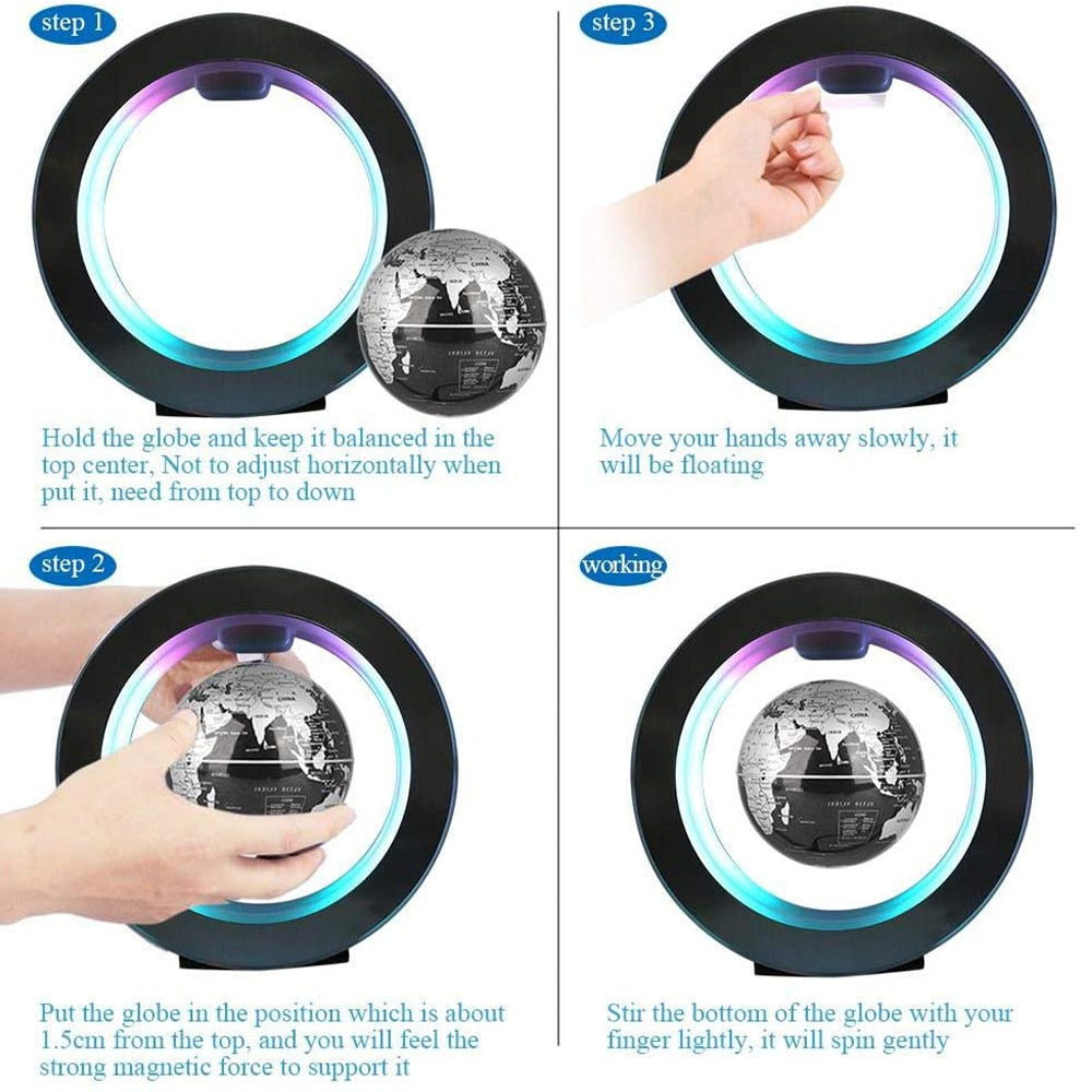 SYEZYO Magnetic Levitation Floating World Map LED Light Globe 2 in 1 Anti Gravity Suspending in The Air Decoration Gadget