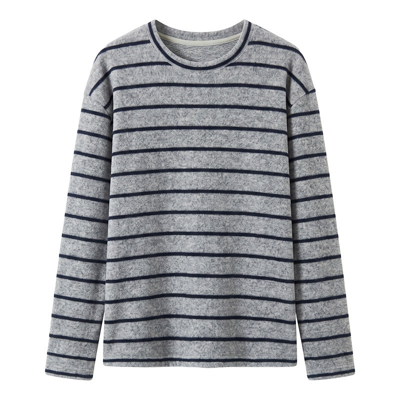 Striped minimalist long sleeve t-shirt for women, round neck, inner layer, slimming contrast color, trendy top