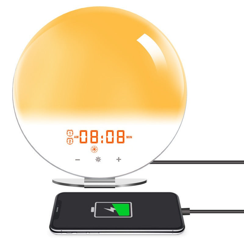 FM radio smart alarm clock simulates sunrise and sunset to wake up and sleep with lights and colorful atmosphere lights