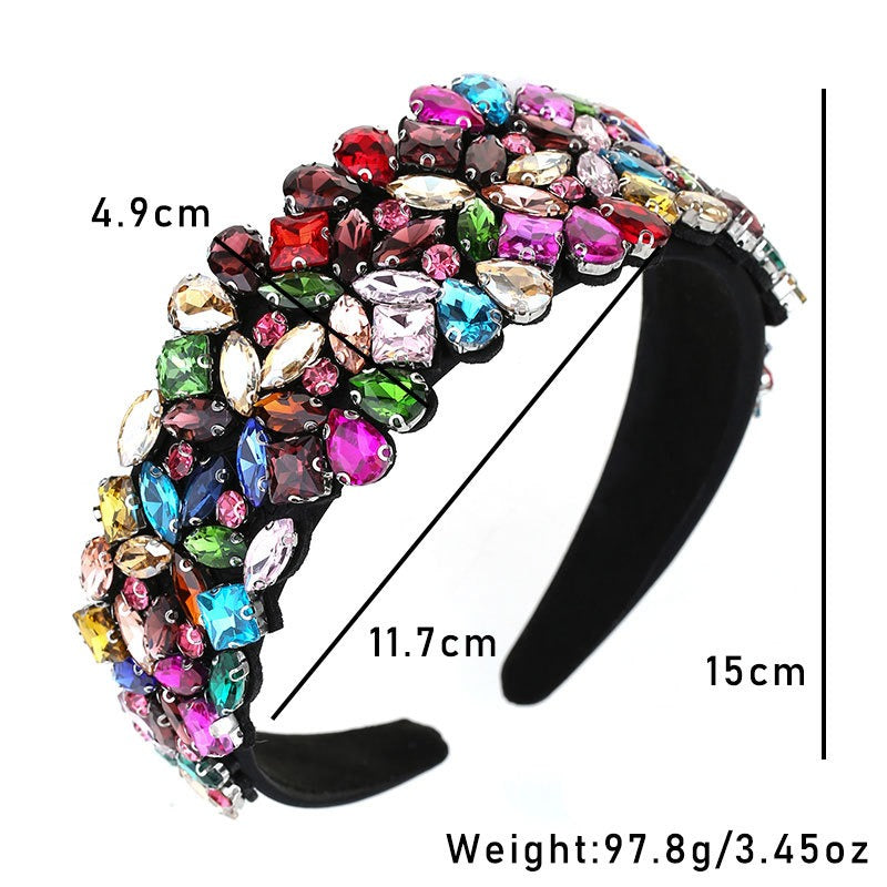 Baroque wide edge full set with colored glass diamond flower headband for fashion