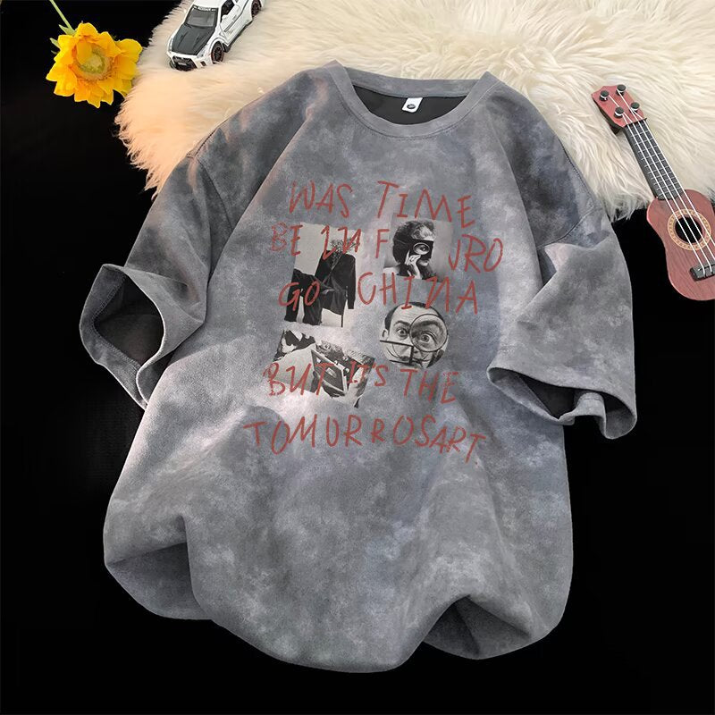 Short Sleeve T-Shirt Tie-Dye Oversized Trendy Couple Round Neck Loose Top