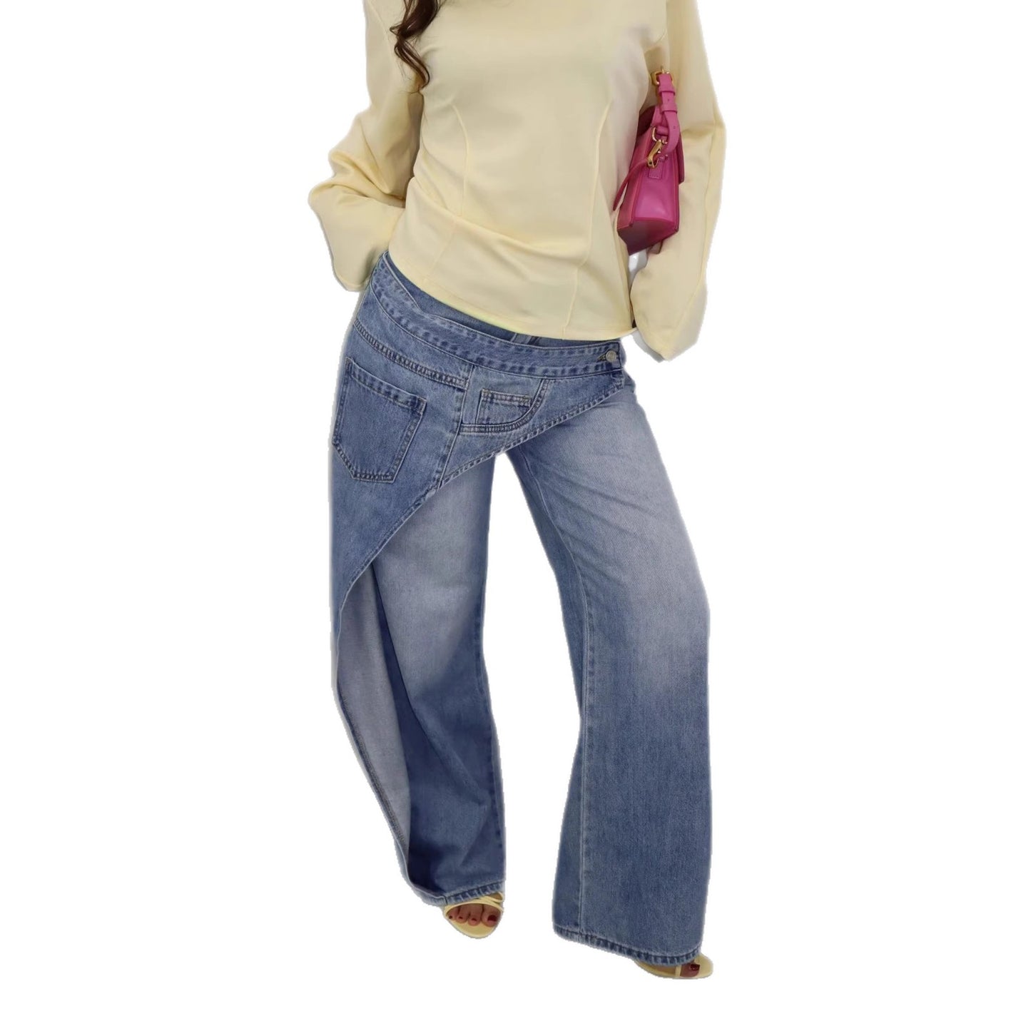 Street Style Deconstructed Asymmetrical Design Denim Pants
