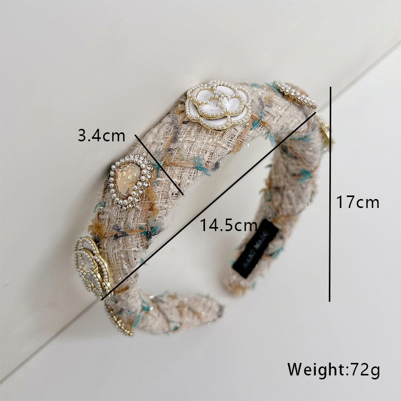 Fashionable Fabric Love Flower Pearl Super Sparkling Diamond Set Hair Hoop