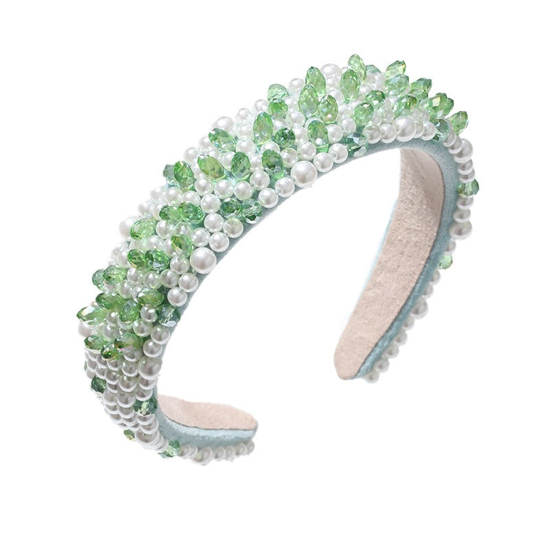 Fashionable pearl hair band for washing face, wide brimmed crystal sponge headband for women