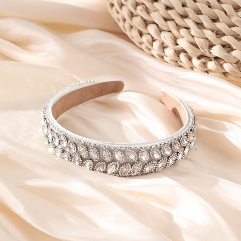 Fashionable and versatile fabric with wide edges and diamond inlay for women's hair accessories