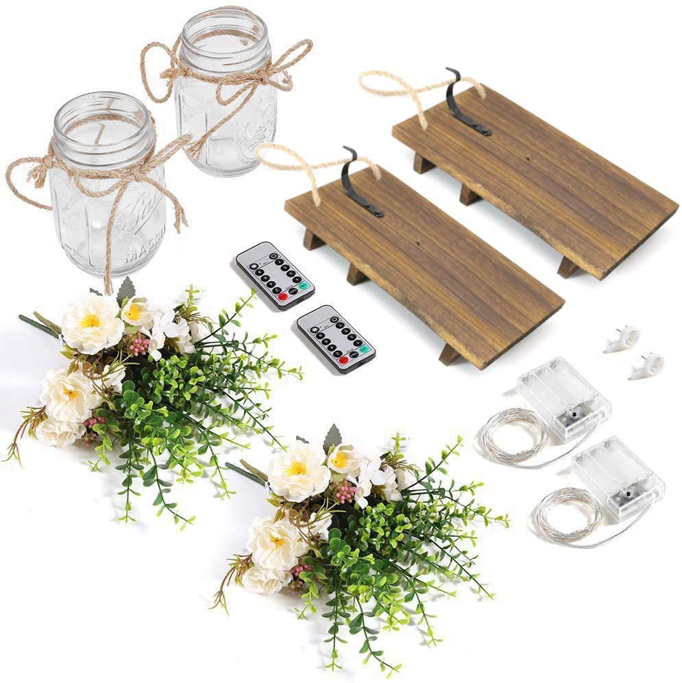 Creative wooden board LED Mason jar flower lamp glass Mason jar retro wall lamp