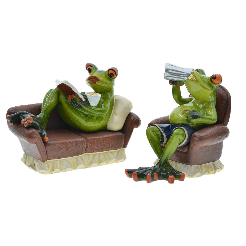 Home Grandpa Grandma Couple Sofa Frog Resin Decoration