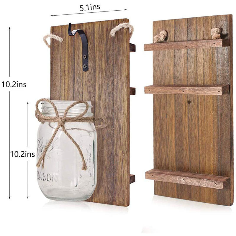 Creative wooden board LED Mason jar flower lamp glass Mason jar retro wall lamp