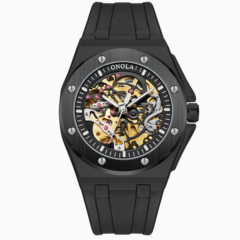 Fully automatic mechanical watch for men fashionable multi-color silicone tape waterproof watch