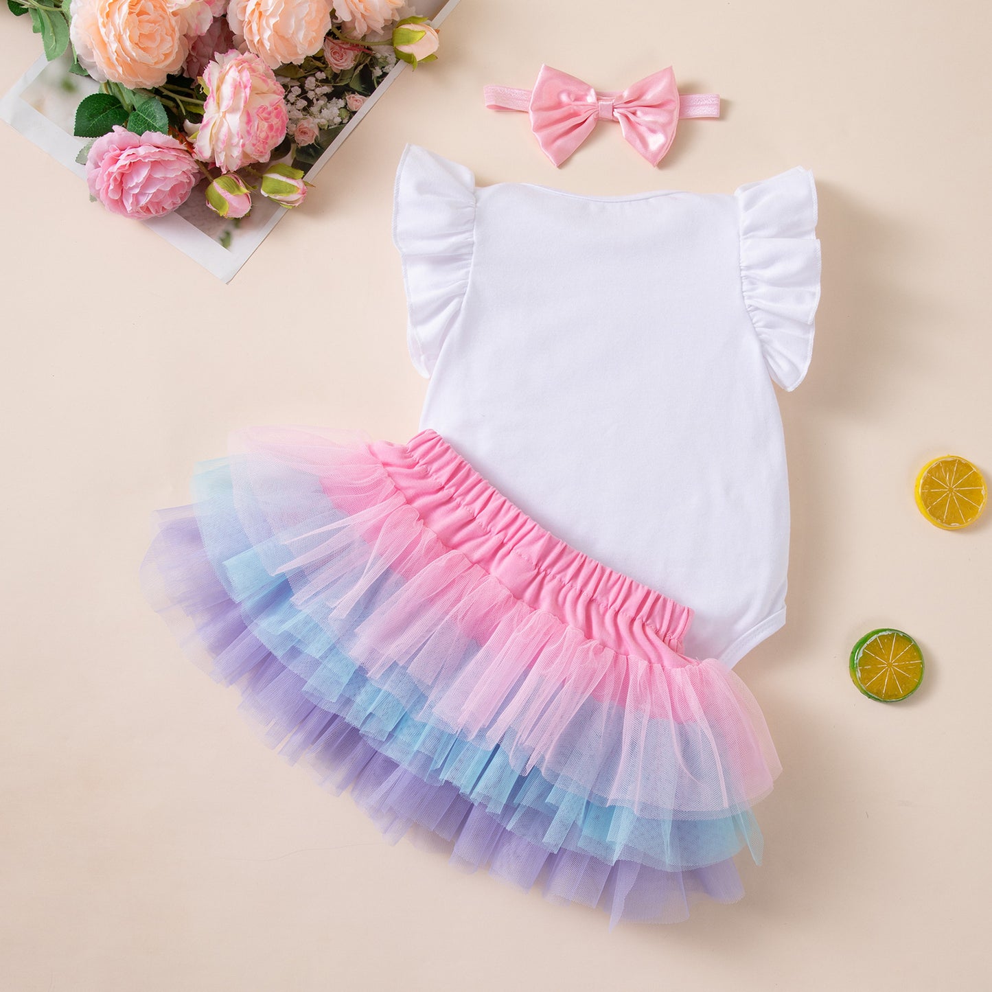 Summer Clothes Baby Girl Birthday Romper Dress Rainbow Skirt Trendy Baby Dopamine Outfit