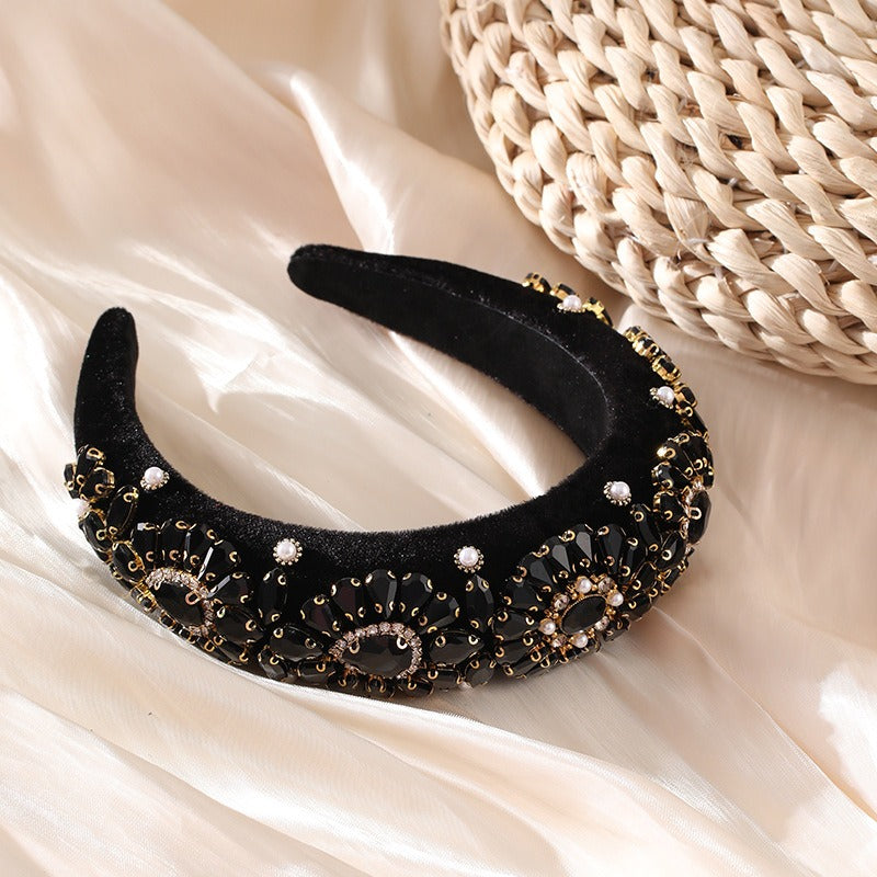 Fashionable Baroque inlaid colorful rhinestone sponge wide edge headband