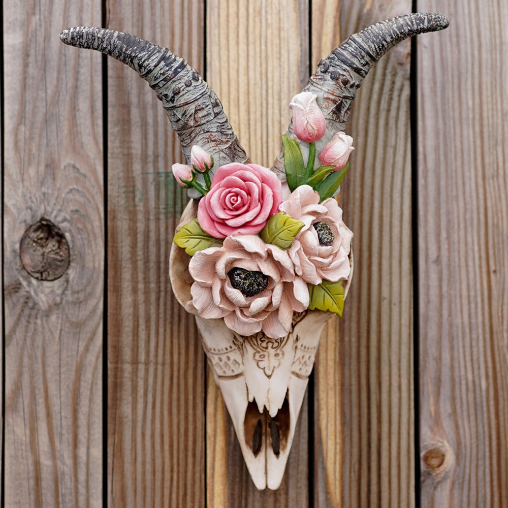 Simulated flower sheep head wall hanging ornament resin