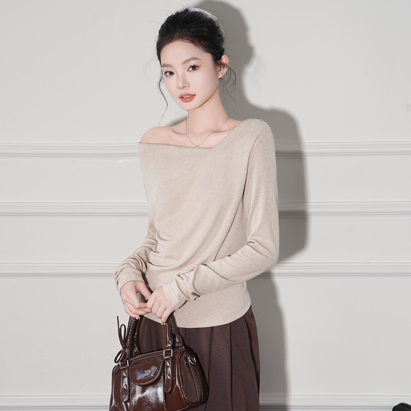 Asymmetric Off-Shoulder T-Shirt for Women, Slim Fit, Unique Design