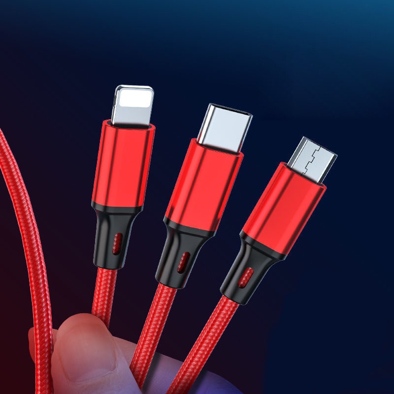3-in-1 mobile phone fast charging 1-to-3 fast 3-head 3-wire charging data cable