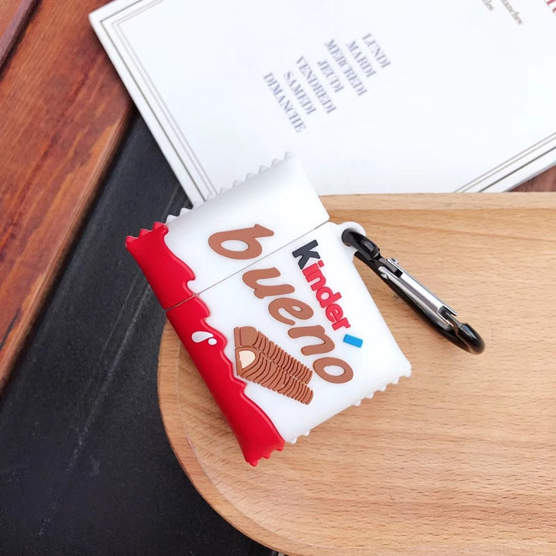 Hot Kinder Bueno Sandwich chocolate Soft silicon Wireless Earphone Charging Cover for Apple AirPods 1 2 Bluetooth case Headset