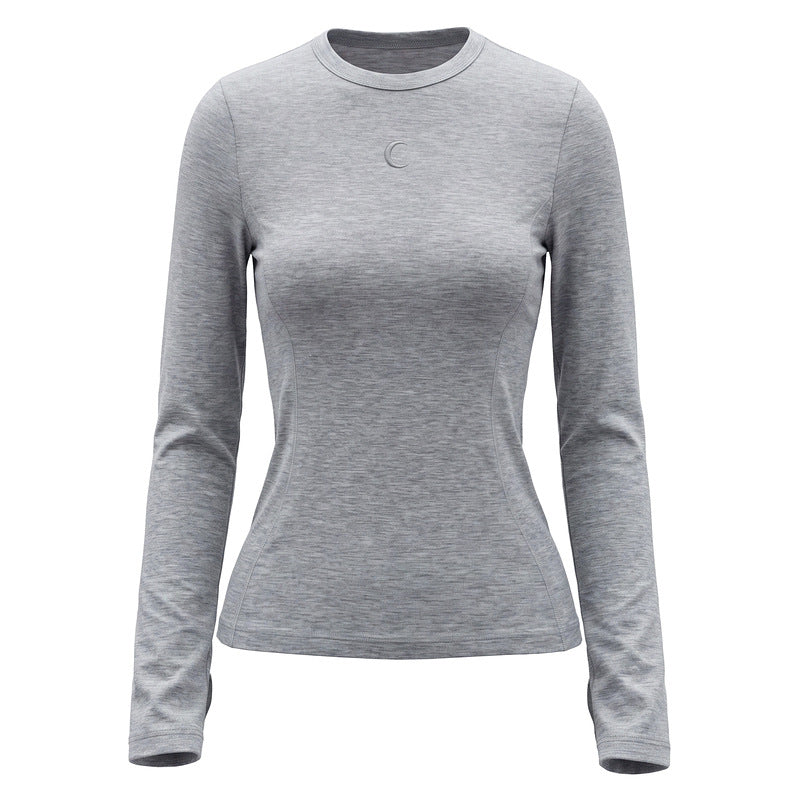 Round neck crescent moon embossed long sleeved T-shirt for women