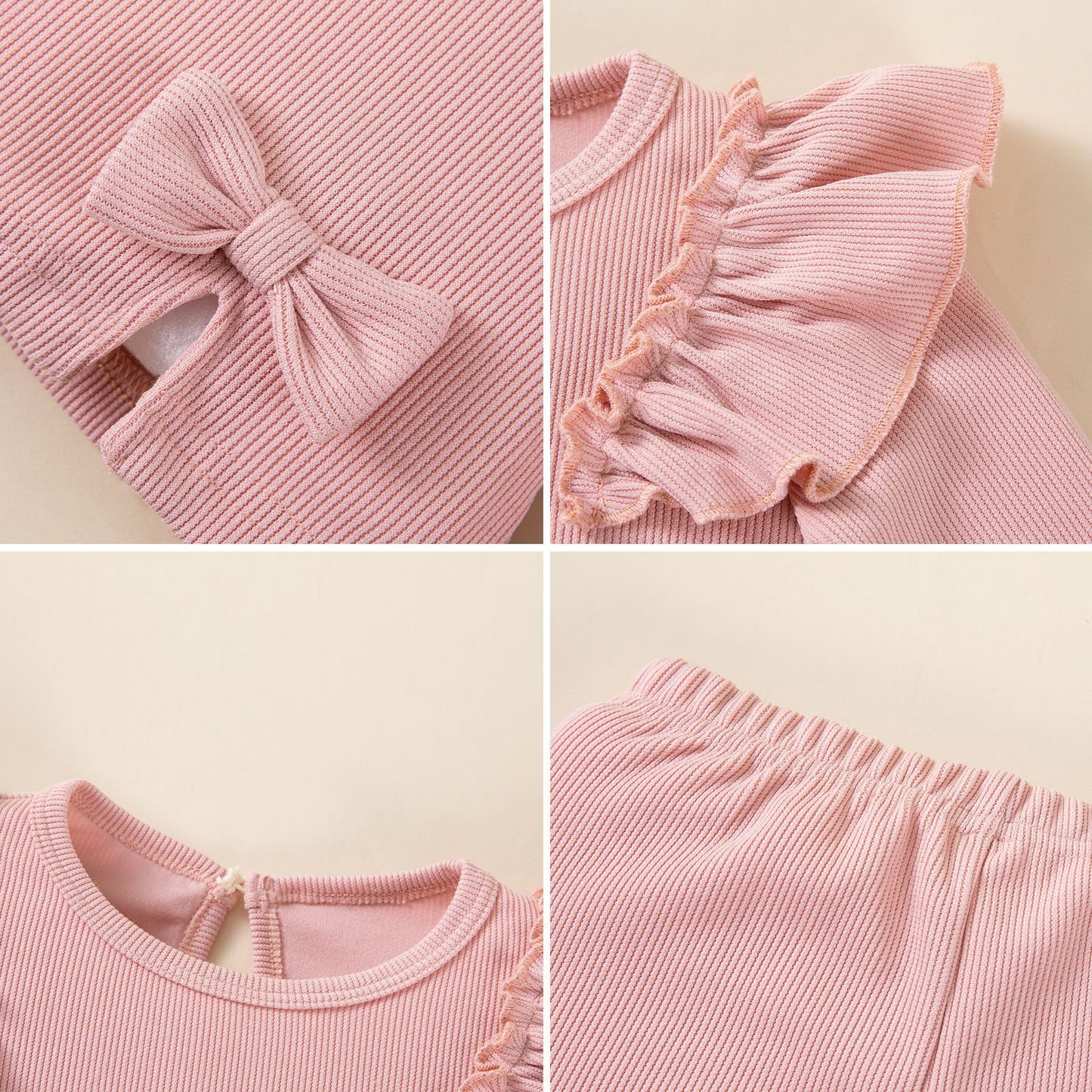 Casual Style Solid Color Elastic Long Sleeve T-Shirt and Flared Pants Two-Piece Set for Girls