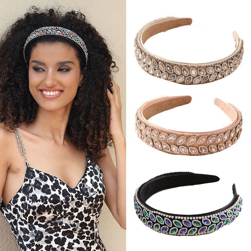 Fashionable and versatile fabric with wide edges and diamond inlay for women's hair accessories