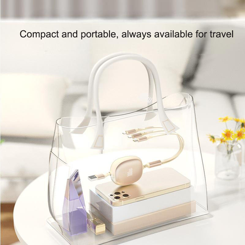 Aluminum alloy three in one telescopic data cable, super fast charging 100W portable one to three charging cable