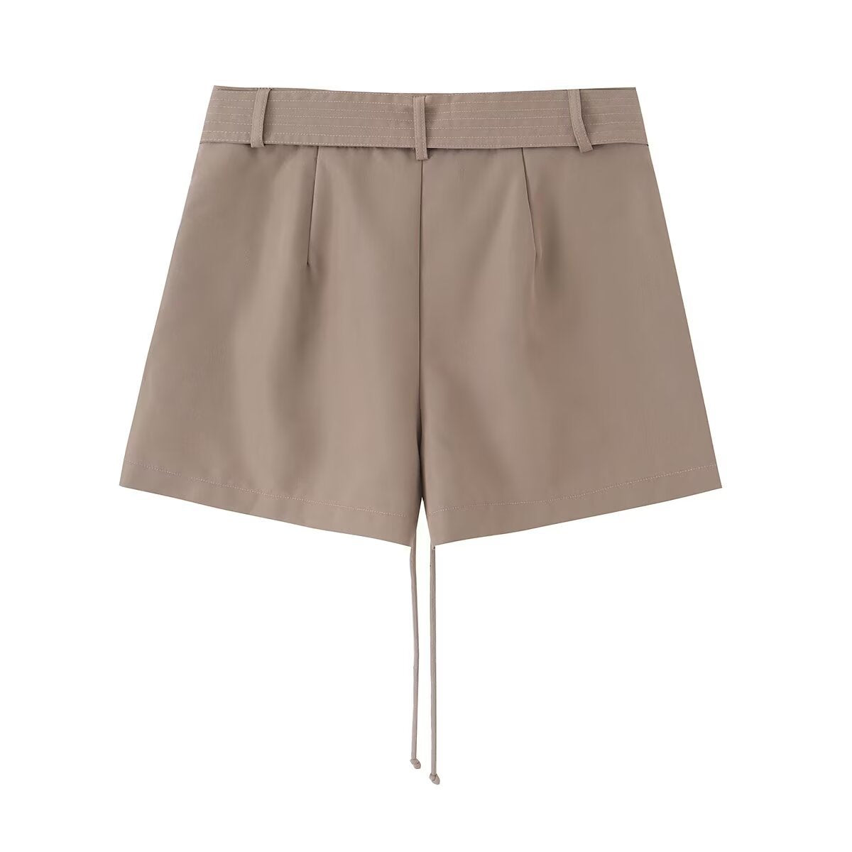 French drawstring waist belt pleated high waisted shorts