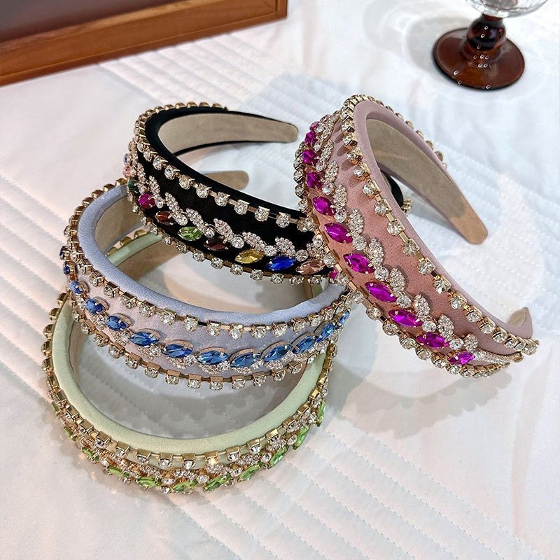 Wide edged colored glass diamond hairband