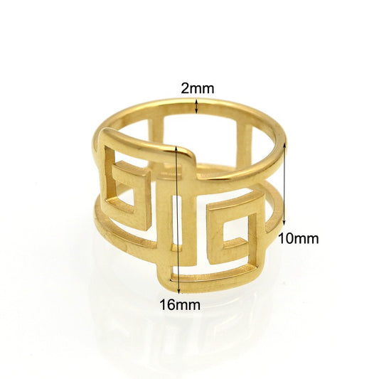 Great Wall pattern double circle double personality hollow trend titanium steel ring ring