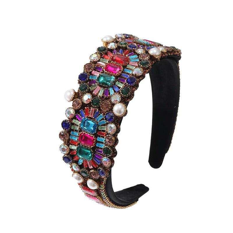 Heavy Industry Full Diamond Pearl Head Hoop Women's Thickened Sponge Embroidery Ball Hair Accessories