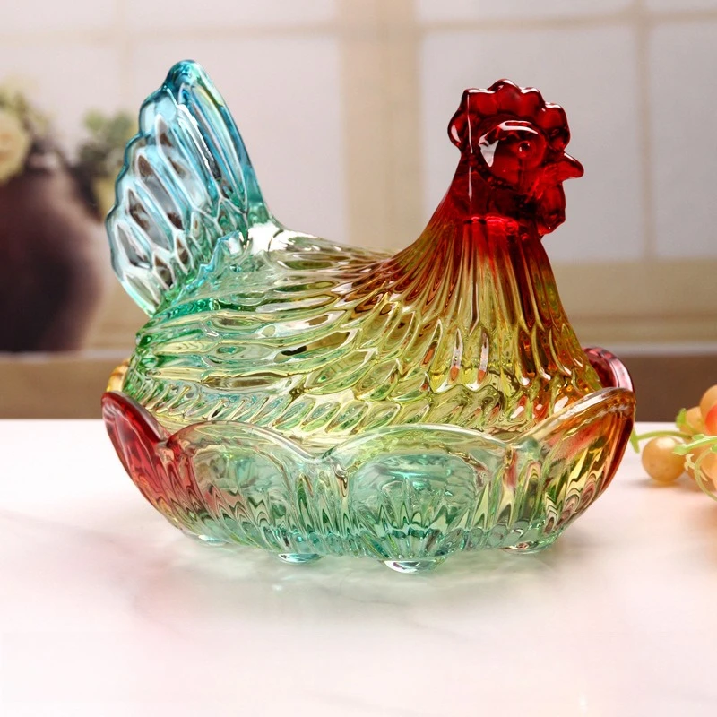 Glass Chicken Candy Jar Thickened Crystal Glass Fruit Plate