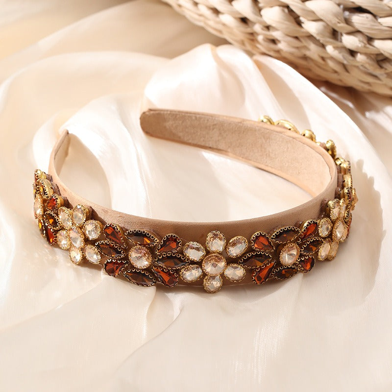 Heavy Industry Fashion Creative Hair Hoops Baroque Water Drill Bit Hoops Women's Wide Edge Hair Accessories