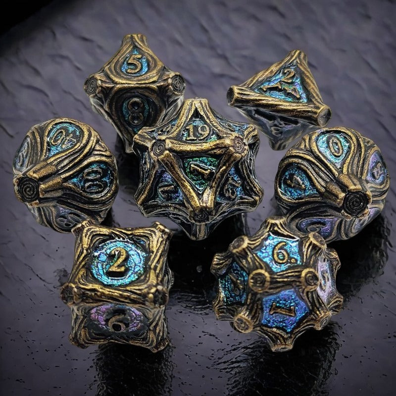 Solid Metal and Wood DND Dice TRPG Cthulhu Set Polyhedral Dungeons &amp; Dragons COC Tabletop Role-Playing Game