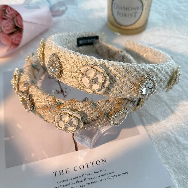 Fashionable Fabric Love Flower Pearl Super Sparkling Diamond Set Hair Hoop