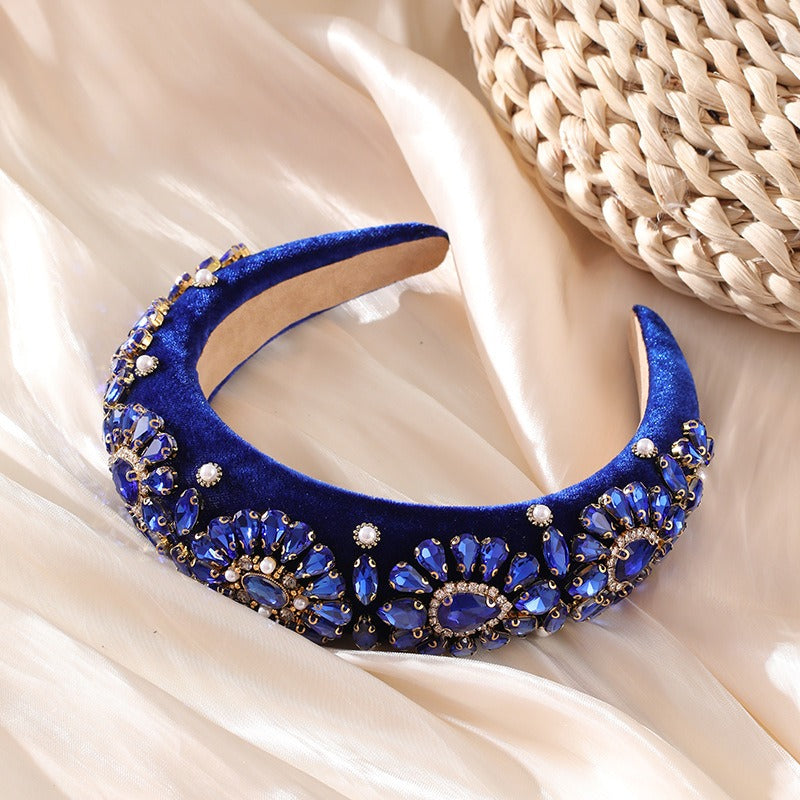 Fashionable Baroque inlaid colorful rhinestone sponge wide edge headband