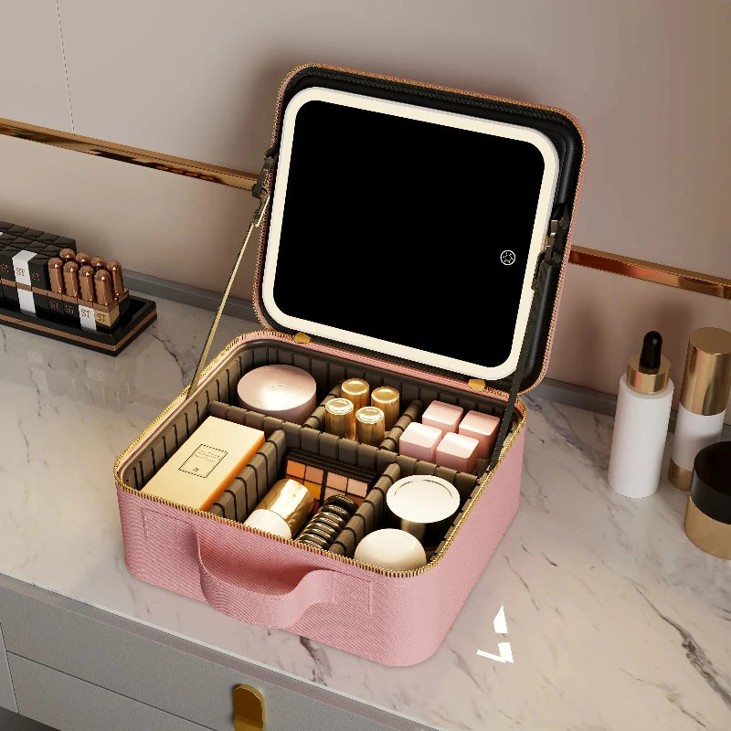 Light Up Box Vanity Organizer Portable Makeup Bag Mirror With Led Light
