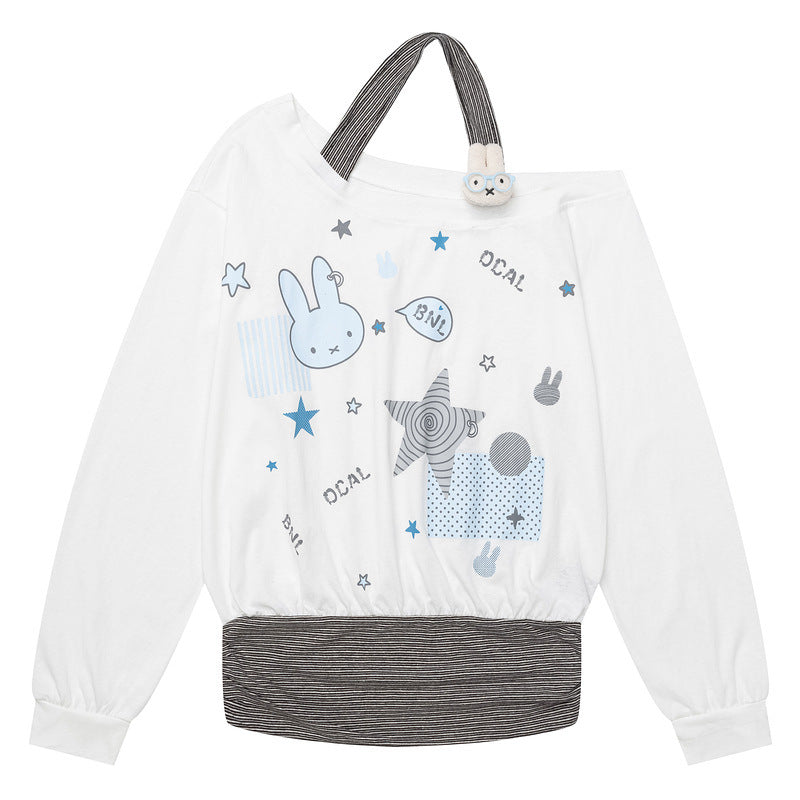 Star slanted shoulder long sleeved shirt with female stripes