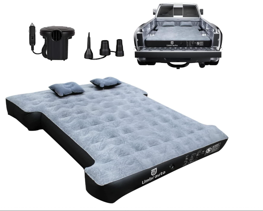Umbratuo inflatable truck bed cushion is suitable for full-size short truck lathes, 6-6 feet, with pump and tote bag. Very suita