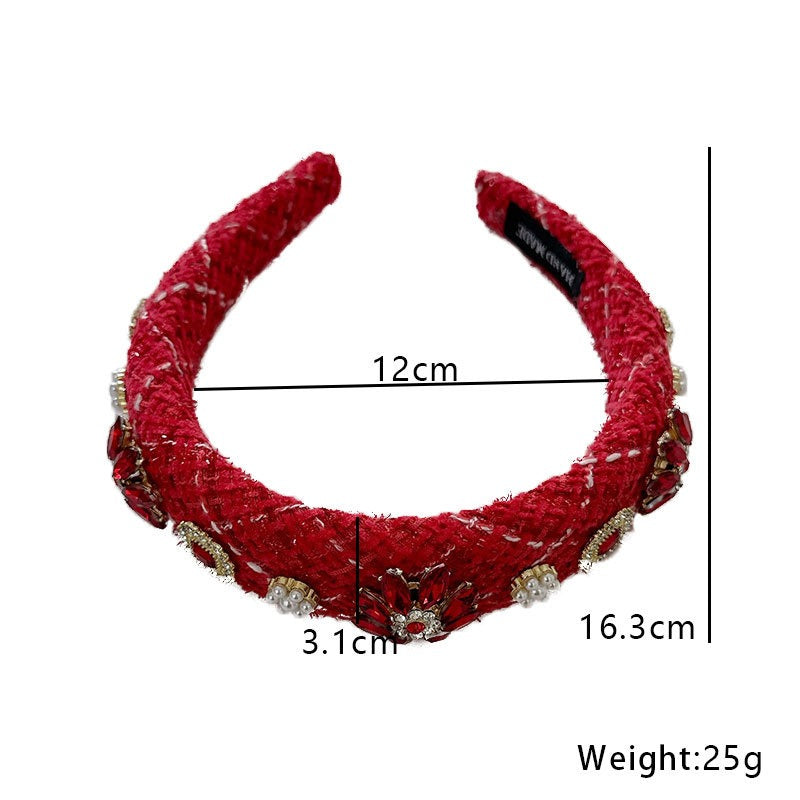 Fashionable fabric wide edge washbasin headband with diamond inlay