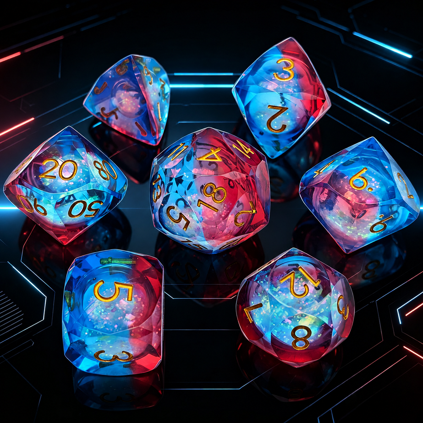 Polygon Dice Set Gemstone Appearance Liquid Resin DND Dungeons &amp; Dragons COC TTRPG D6