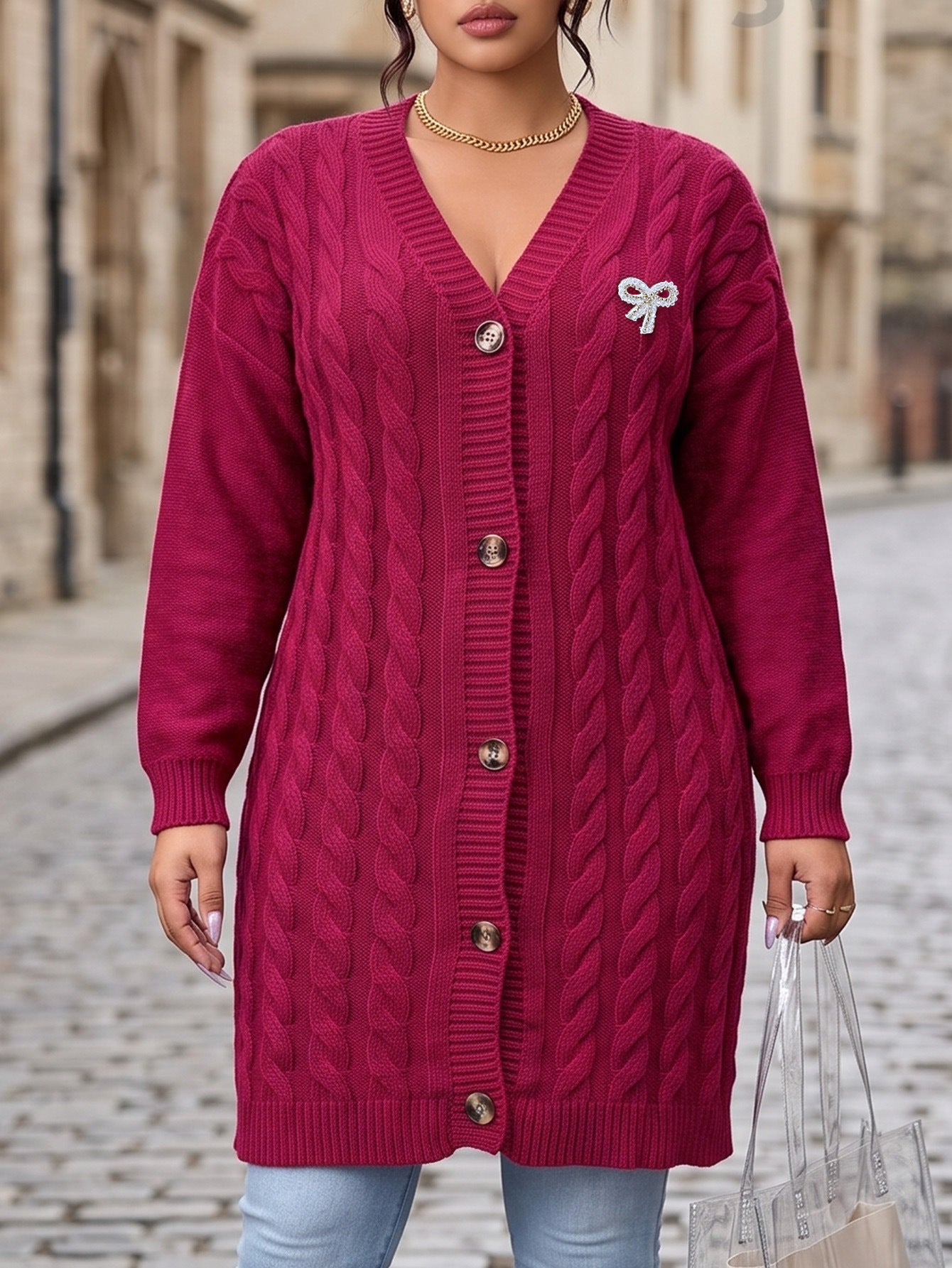 Plus Size Women's  Long Sleeve, Open Front Sweater Coat for Women