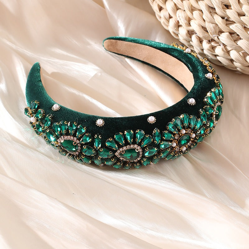 Fashionable Baroque inlaid colorful rhinestone sponge wide edge headband